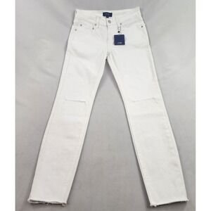 Roberto Cavalli Class White Skinny Jeans Womens 26 Distressed Raw Hem Zips